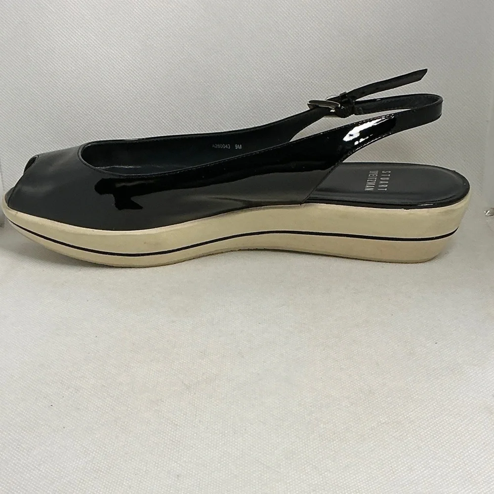 Stuart Weitzman Black Patent Platform Wedge Slingback Sandals Size 9 - Picture 5 of 15
